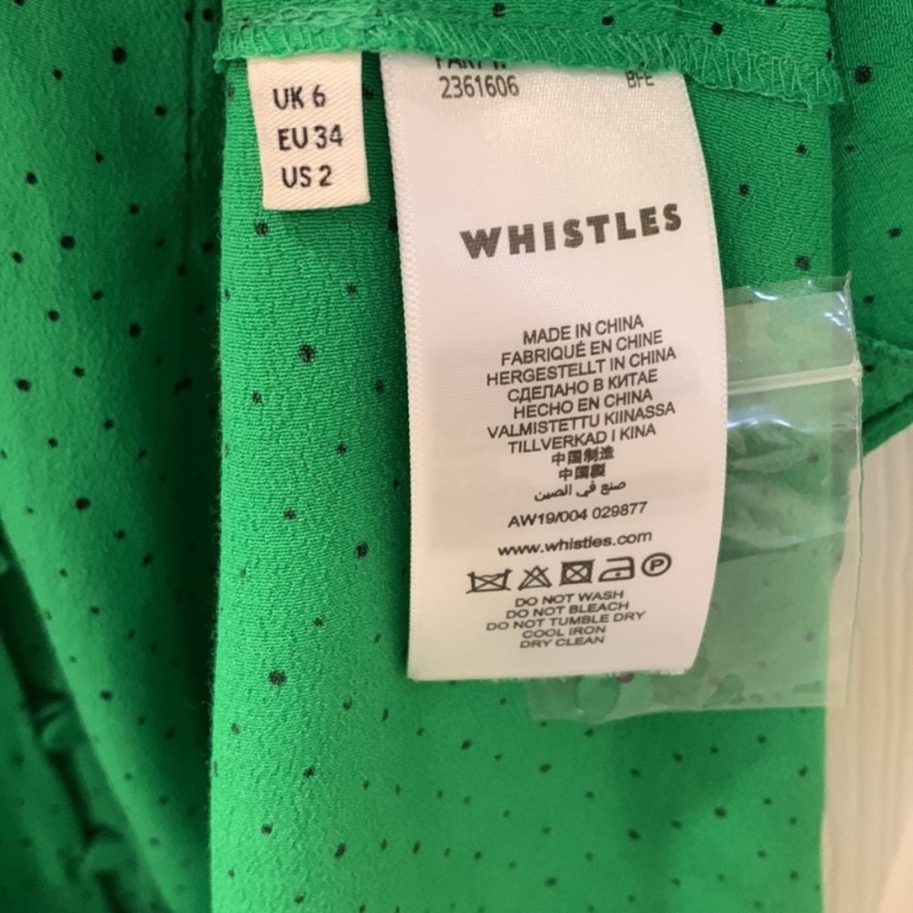 Whistles Kelly Green Micro Spot Polka Dot Modest Midi Dress Size 2 - Picture 8 of 12
